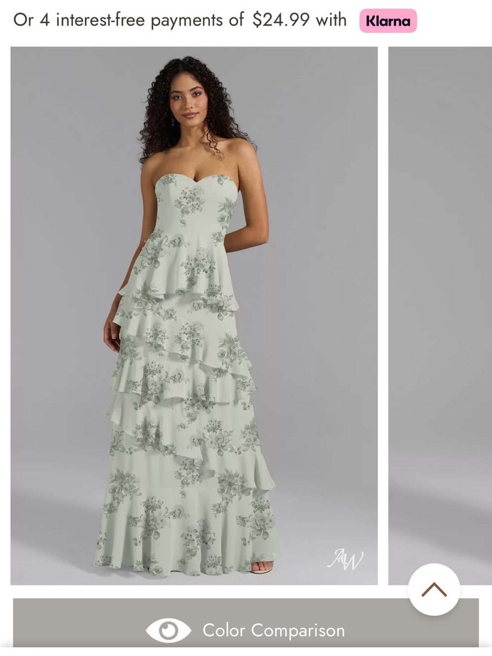 AW Bridal Nate Sweetheart Strapless Tiered Maxi Dress in Pistachio Green Floral